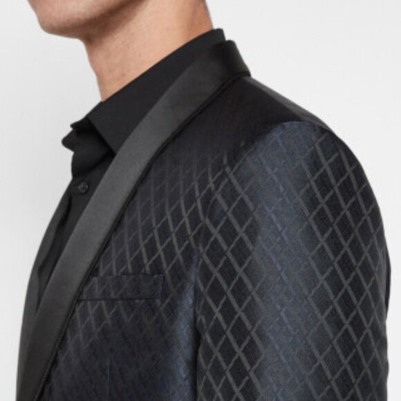 NEW EXPRESS $248 NAVY BLUE GEOMETRIC TUXEDO BLAZER JACKET SZ 42L Slim - Picture 3 of 3